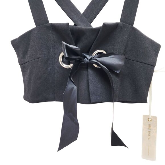 Black Iris Womens Crisscross Strappy Crop Top With Bow & Grommet Detail - Size S - Picture 4 of 7
